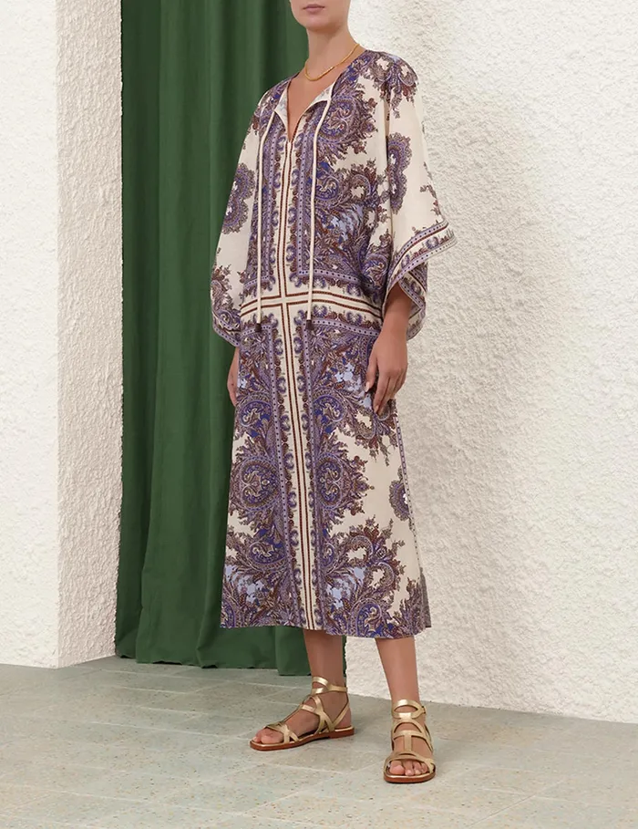 Women Zimmermann Clothing Ottie Kaftan Midi Dress Purple Paisley