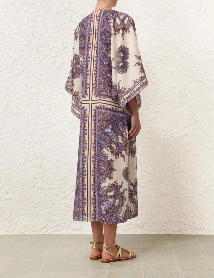 Women Zimmermann Clothing Ottie Kaftan Midi Dress Purple Paisley
