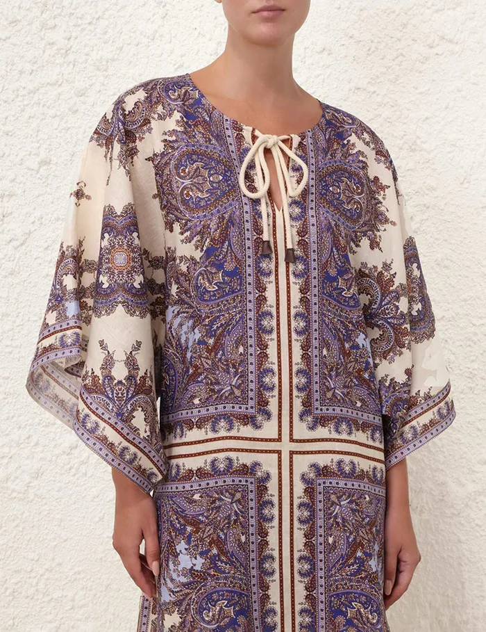 Women Zimmermann Clothing Ottie Kaftan Midi Dress Purple Paisley