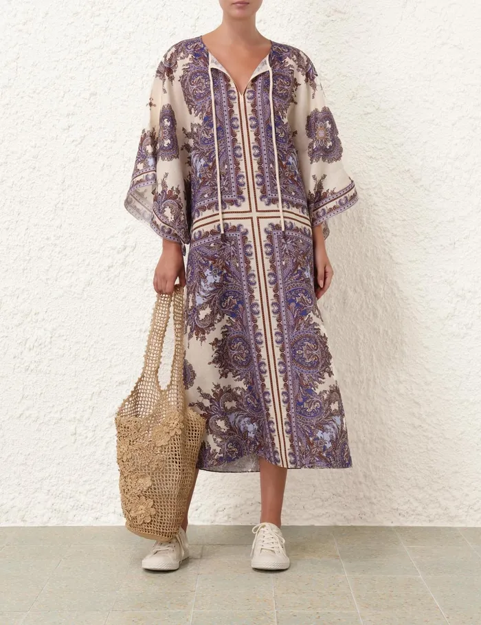 Women Zimmermann Clothing Ottie Kaftan Midi Dress Purple Paisley