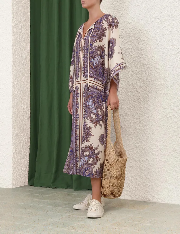 Women Zimmermann Clothing Ottie Kaftan Midi Dress Purple Paisley