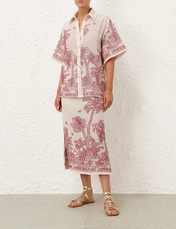 Women Zimmermann Clothing Ottie Palm Draw Waist Skirt Creamred