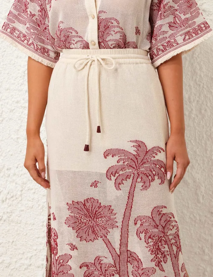 Women Zimmermann Clothing Ottie Palm Draw Waist Skirt Creamred