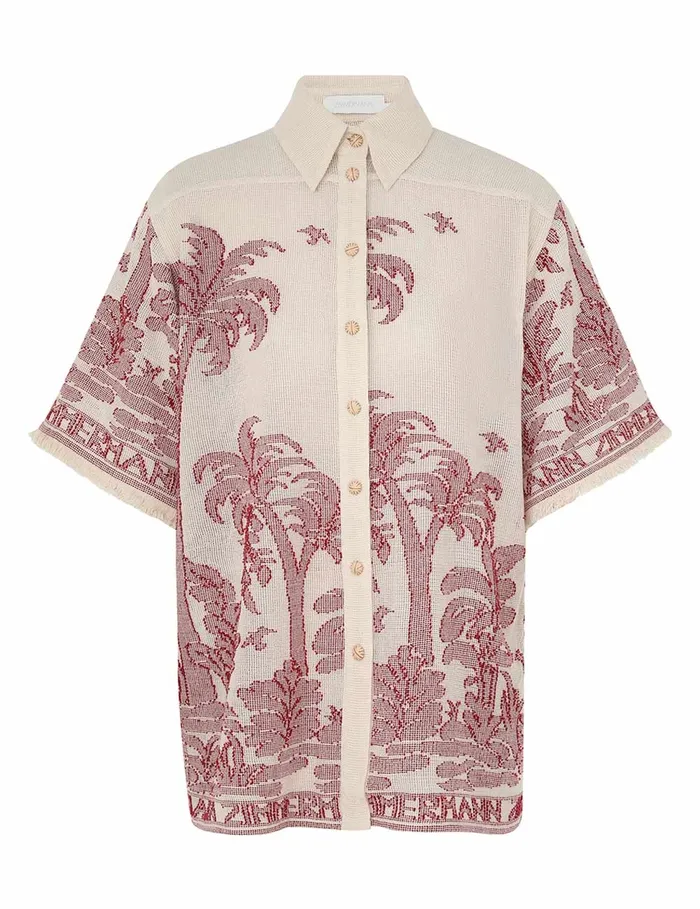 Women Zimmermann Clothing Ottie Palm Relaxed Shirt Creamred