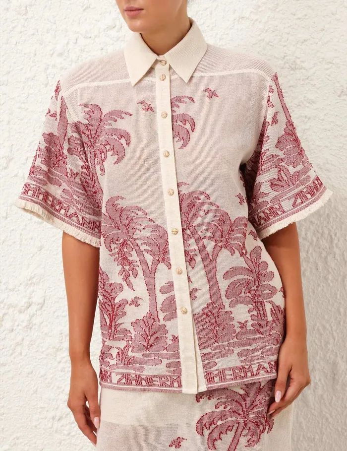 Women Zimmermann Clothing Ottie Palm Relaxed Shirt Creamred