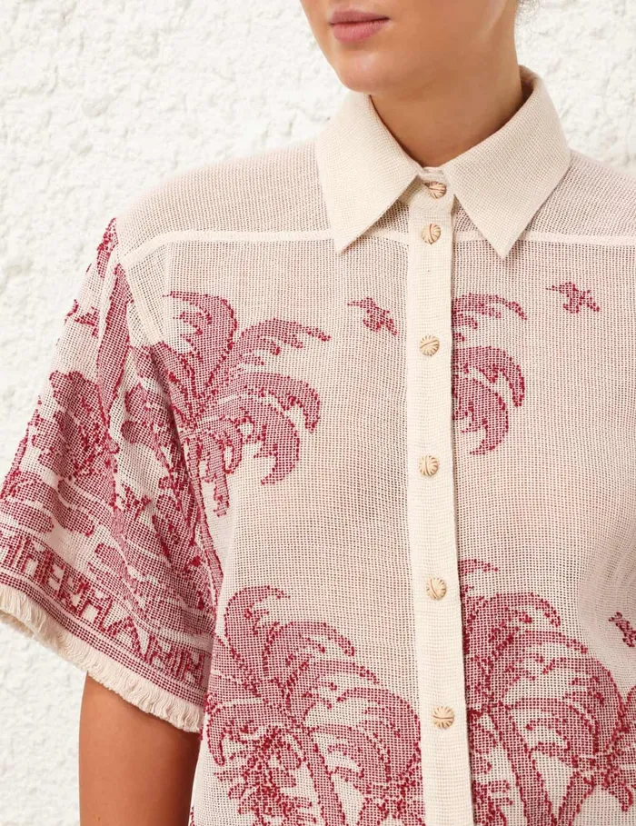 Women Zimmermann Clothing Ottie Palm Relaxed Shirt Creamred