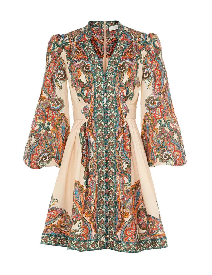 Women Zimmermann Clothing Ottie Plunge Mini Dress Multi Paisley