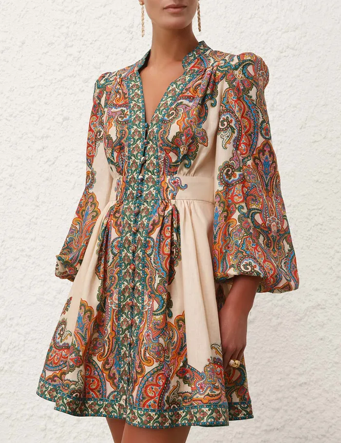 Women Zimmermann Clothing Ottie Plunge Mini Dress Multi Paisley