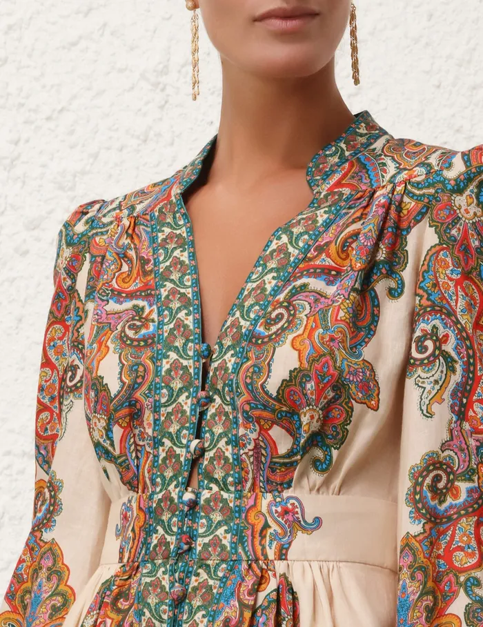 Women Zimmermann Clothing Ottie Plunge Mini Dress Multi Paisley