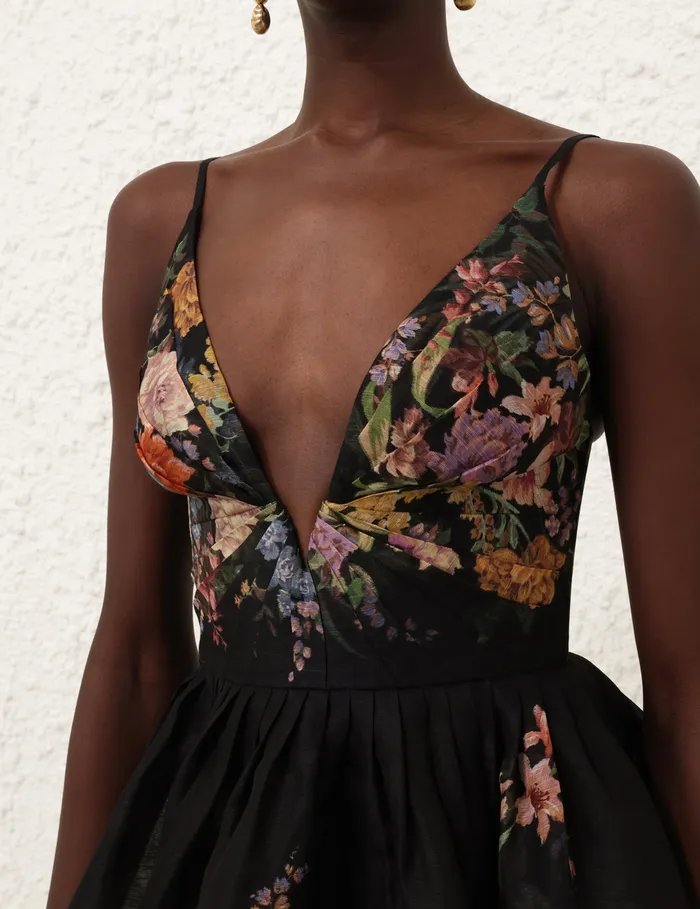 Women Zimmermann Clothing Pavilion V Neck Mini Dress Black Multi Floral
