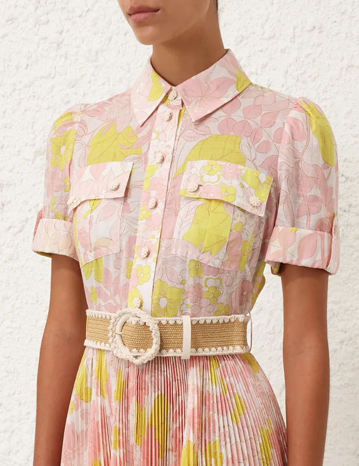 Women Zimmermann Clothing Pop Pleated Mini Dress Pinkyellow Floral
