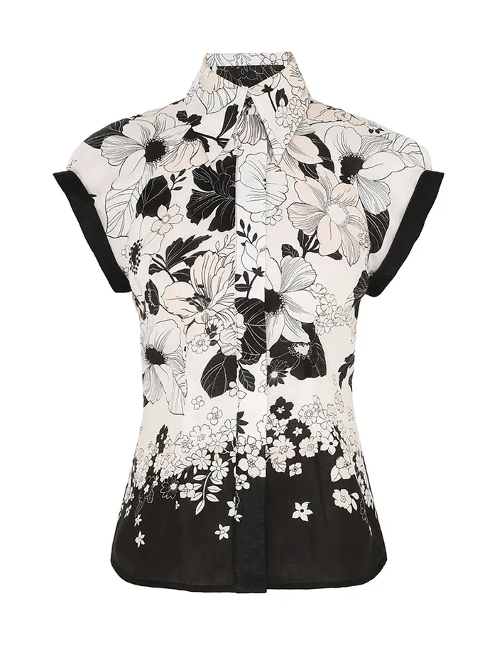 Women Zimmermann Clothing Pop Short Sleeve Shirt Ivoryblack Floral