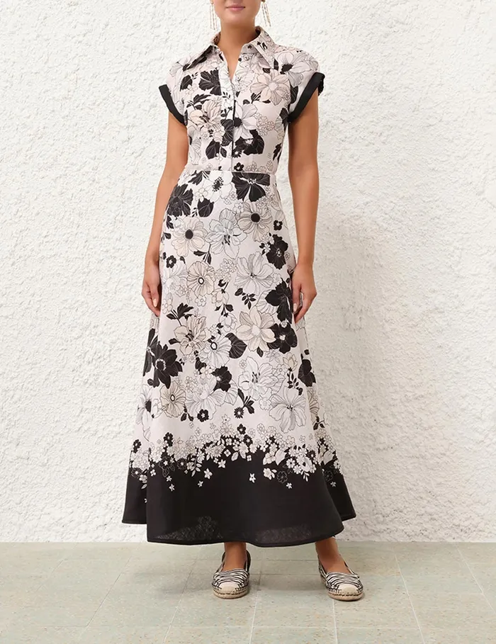 Women Zimmermann Clothing Pop Short Sleeve Shirt Ivoryblack Floral