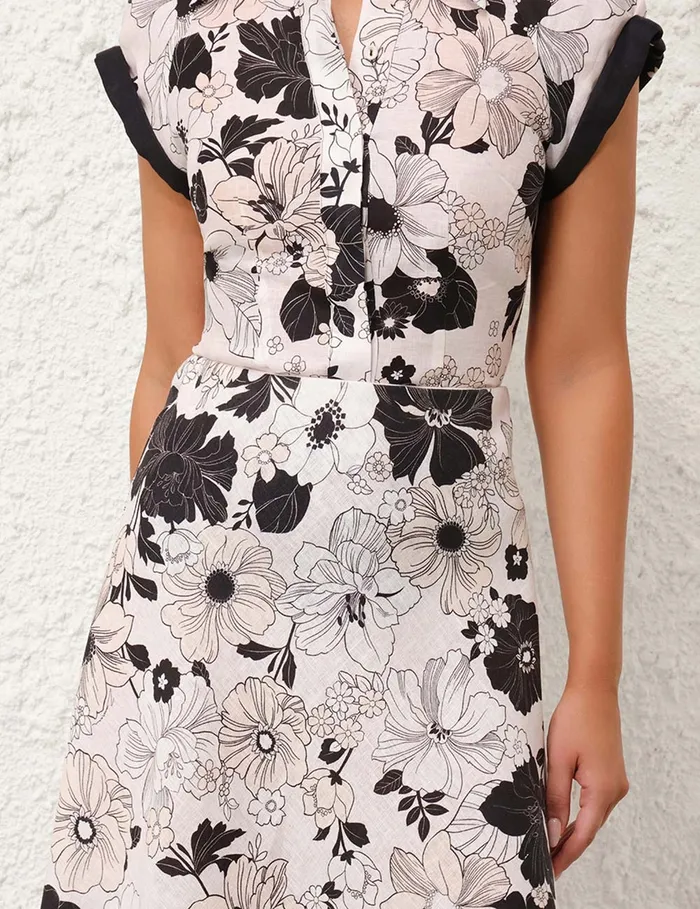 Women Zimmermann Clothing Pop Short Sleeve Shirt Ivoryblack Floral