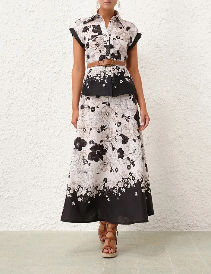 Women Zimmermann Clothing Pop Short Sleeve Shirt Ivoryblack Floral