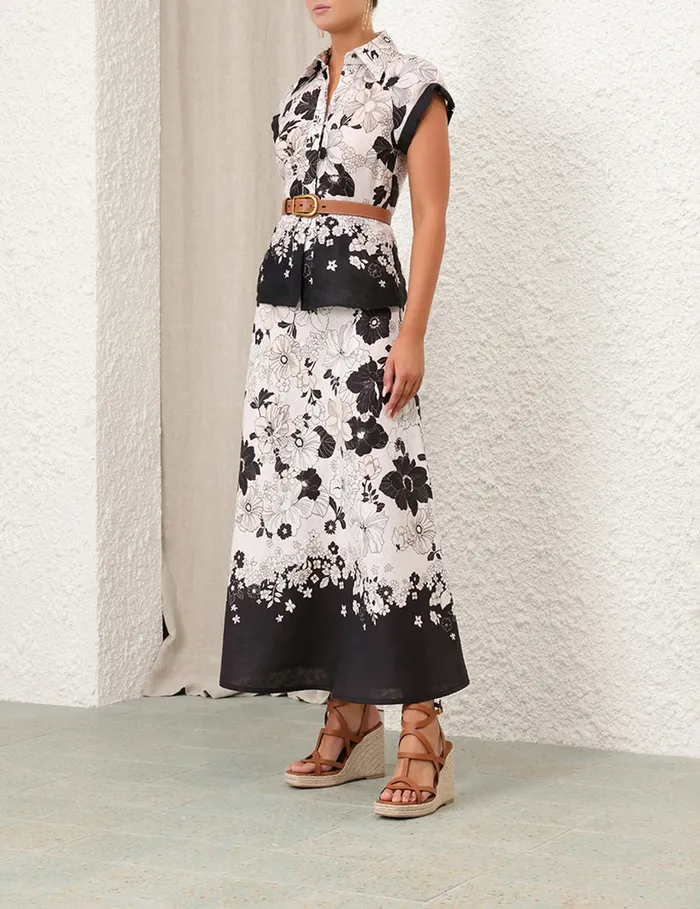 Women Zimmermann Clothing Pop Short Sleeve Shirt Ivoryblack Floral