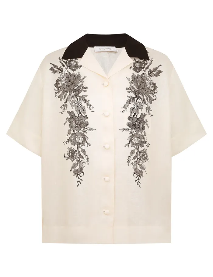 Women Zimmermann Clothing Short Sleeve Shirt Cream Floral