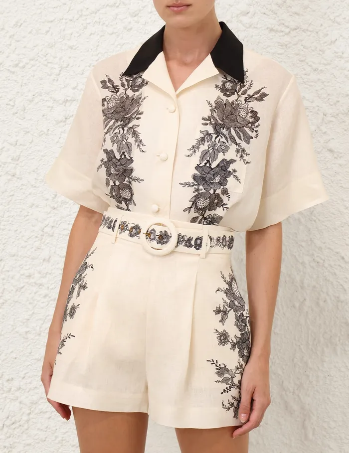Women Zimmermann Clothing Short Sleeve Shirt Cream Floral