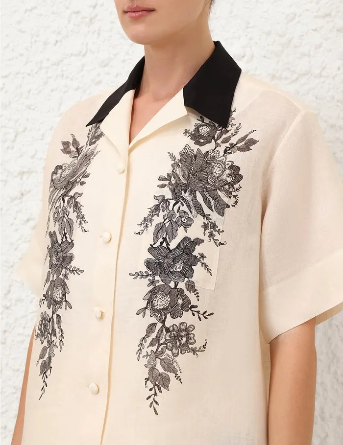 Women Zimmermann Clothing Short Sleeve Shirt Cream Floral