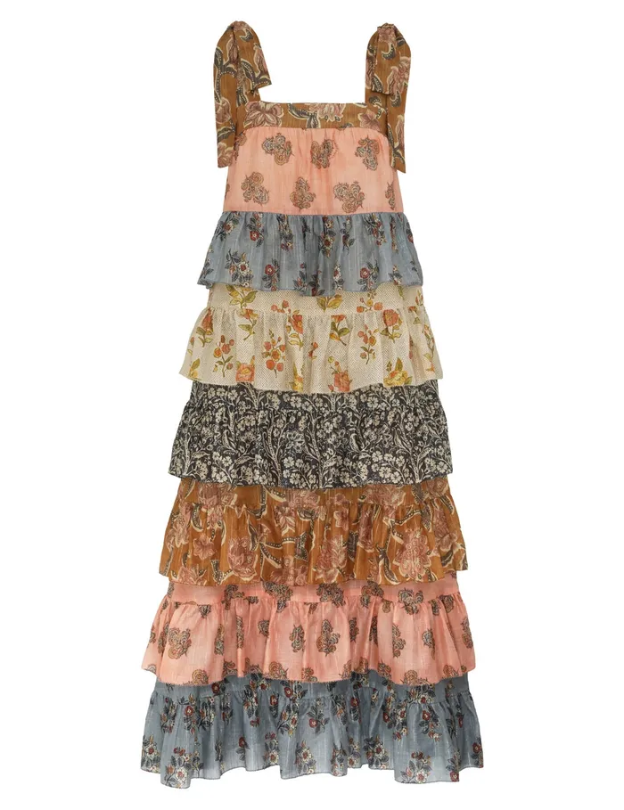 Women Zimmermann Clothing Tallow Tiered Midi Dress Spliced