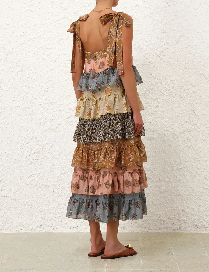 Women Zimmermann Clothing Tallow Tiered Midi Dress Spliced