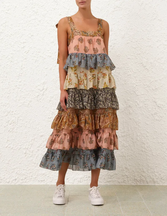 Women Zimmermann Clothing Tallow Tiered Midi Dress Spliced