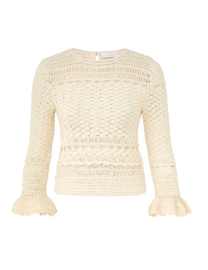 Women Zimmermann Clothing Waverly Crochet Crew Neck Top Cream