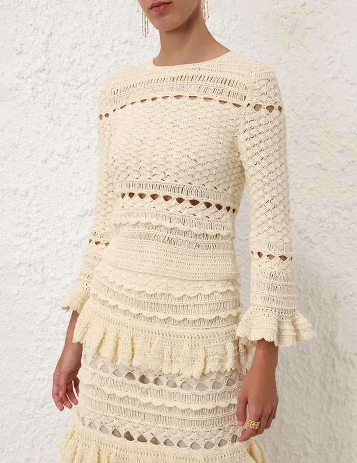Women Zimmermann Clothing Waverly Crochet Crew Neck Top Cream