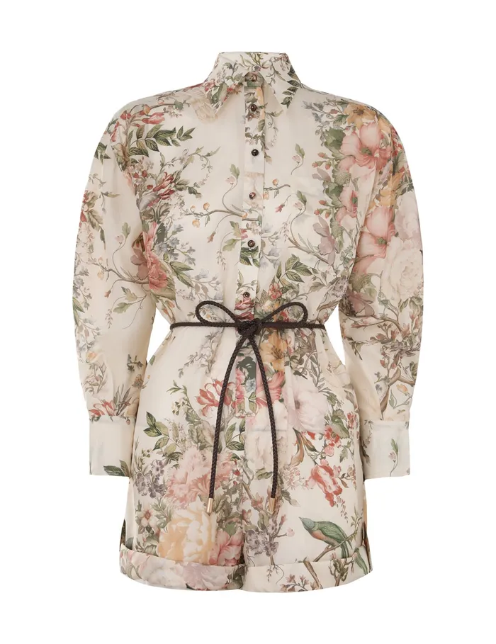 Women Zimmermann Clothing Waverly Shirt Playsuit Cream Floral