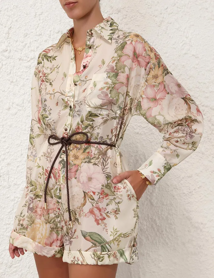 Women Zimmermann Clothing Waverly Shirt Playsuit Cream Floral