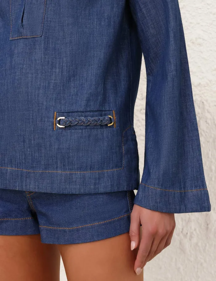Women Zimmermann Clothing Wylie Denim Tunic Top Railway Blue