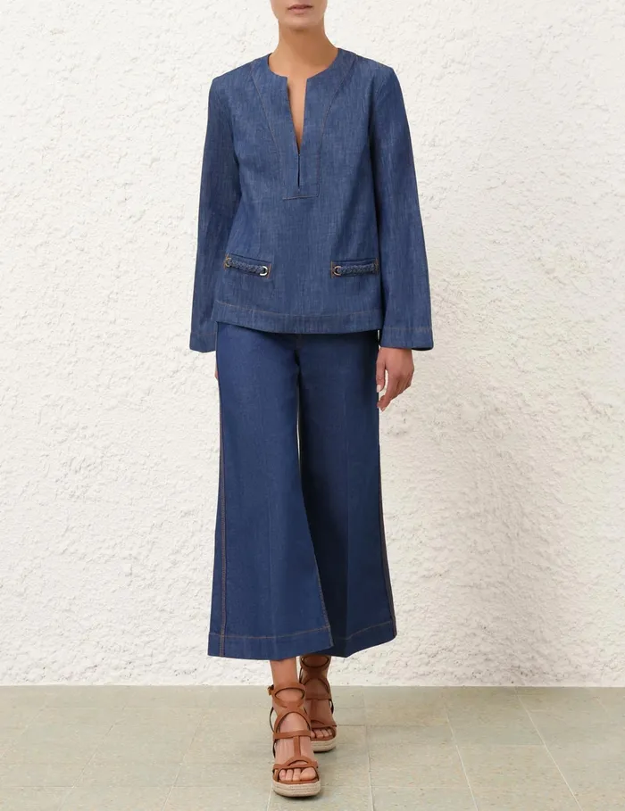 Women Zimmermann Clothing Wylie Denim Tunic Top Railway Blue