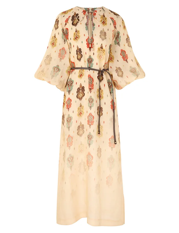 Women Zimmermann Clothing Wylie Midi Dress Tan Ikat