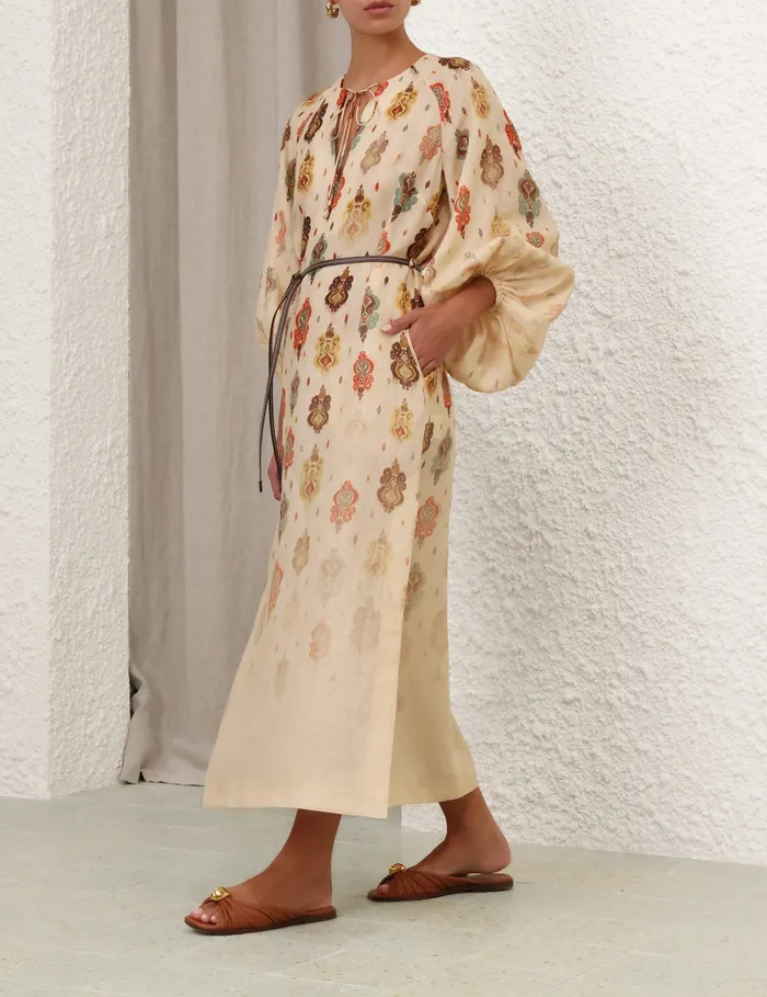 Women Zimmermann Clothing Wylie Midi Dress Tan Ikat
