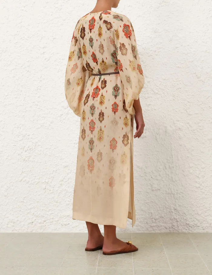 Women Zimmermann Clothing Wylie Midi Dress Tan Ikat