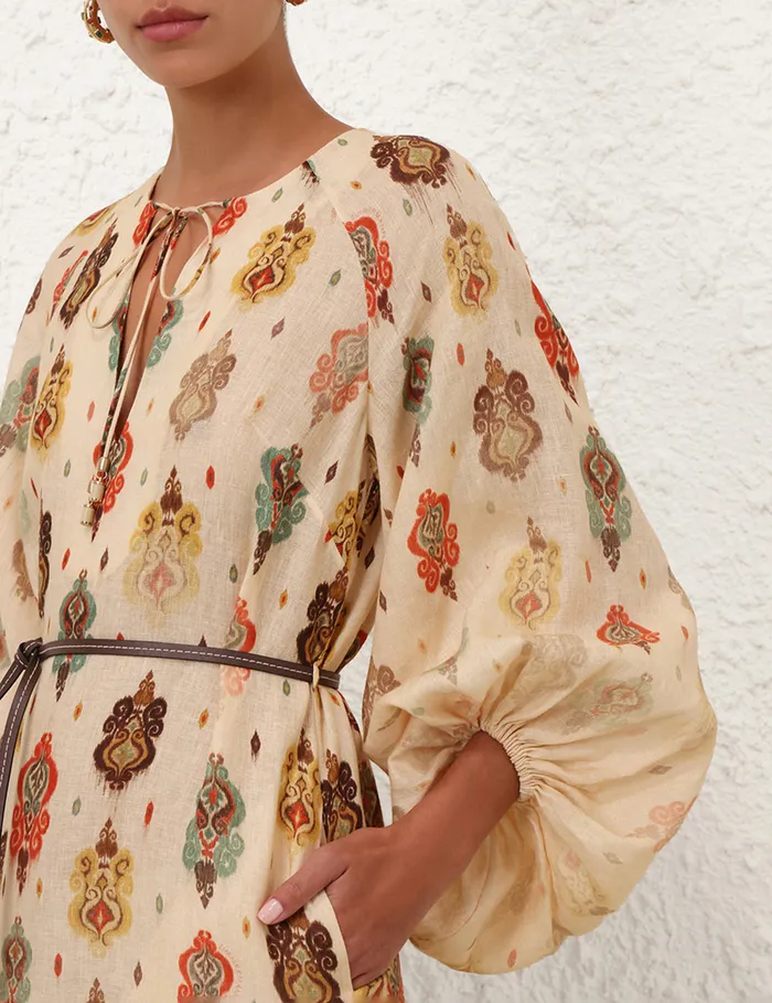 Women Zimmermann Clothing Wylie Midi Dress Tan Ikat
