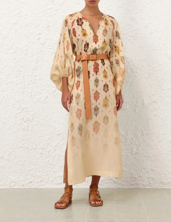 Women Zimmermann Clothing Wylie Midi Dress Tan Ikat