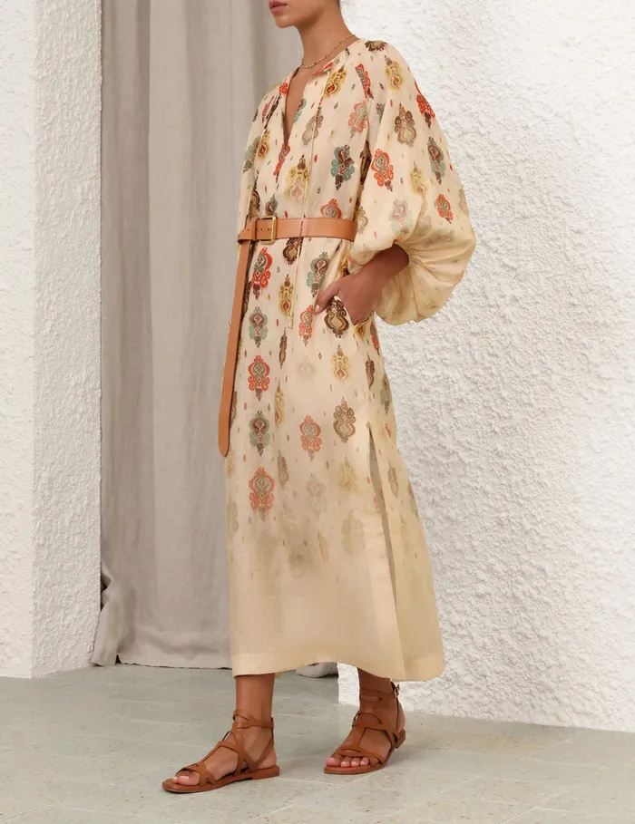 Women Zimmermann Clothing Wylie Midi Dress Tan Ikat