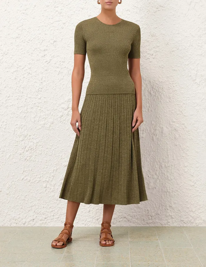 Women Zimmermann Clothing Wylie Rib Midi Skirt Dusty Olivegold