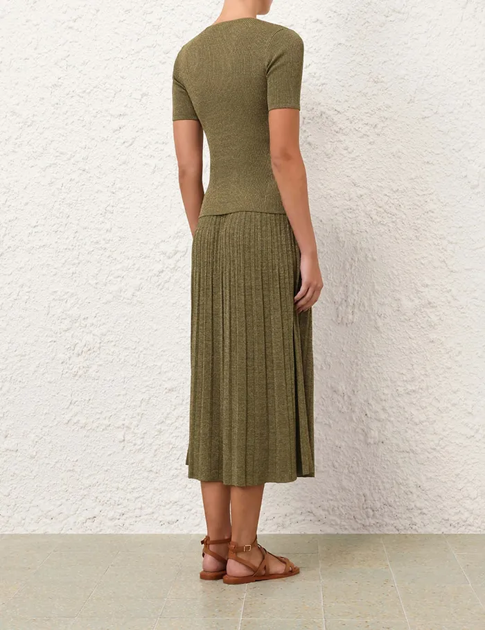 Women Zimmermann Clothing Wylie Rib Midi Skirt Dusty Olivegold