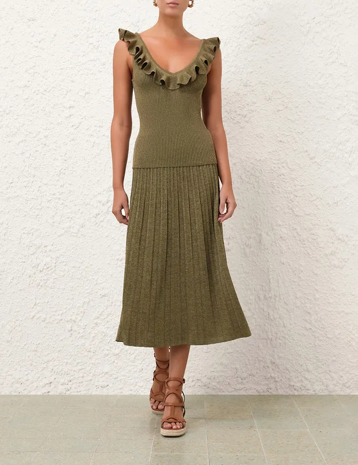 Women Zimmermann Clothing Wylie Rib Midi Skirt Dusty Olivegold