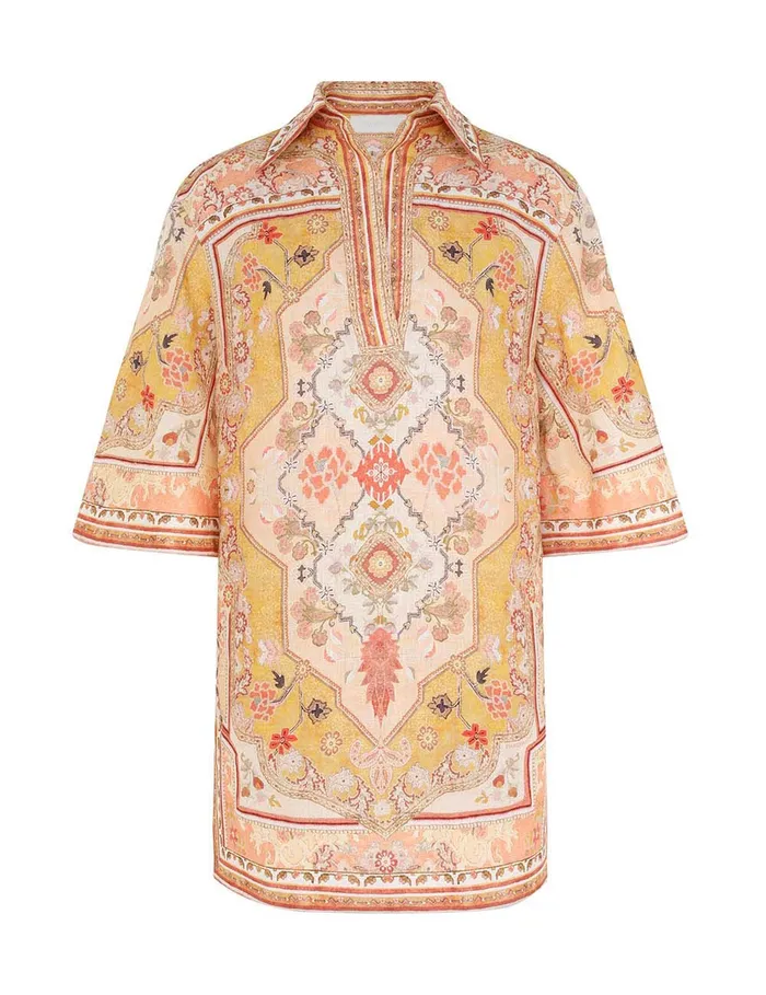 Women Zimmermann Clothing Wylie Tunic Dress Mustard Multi