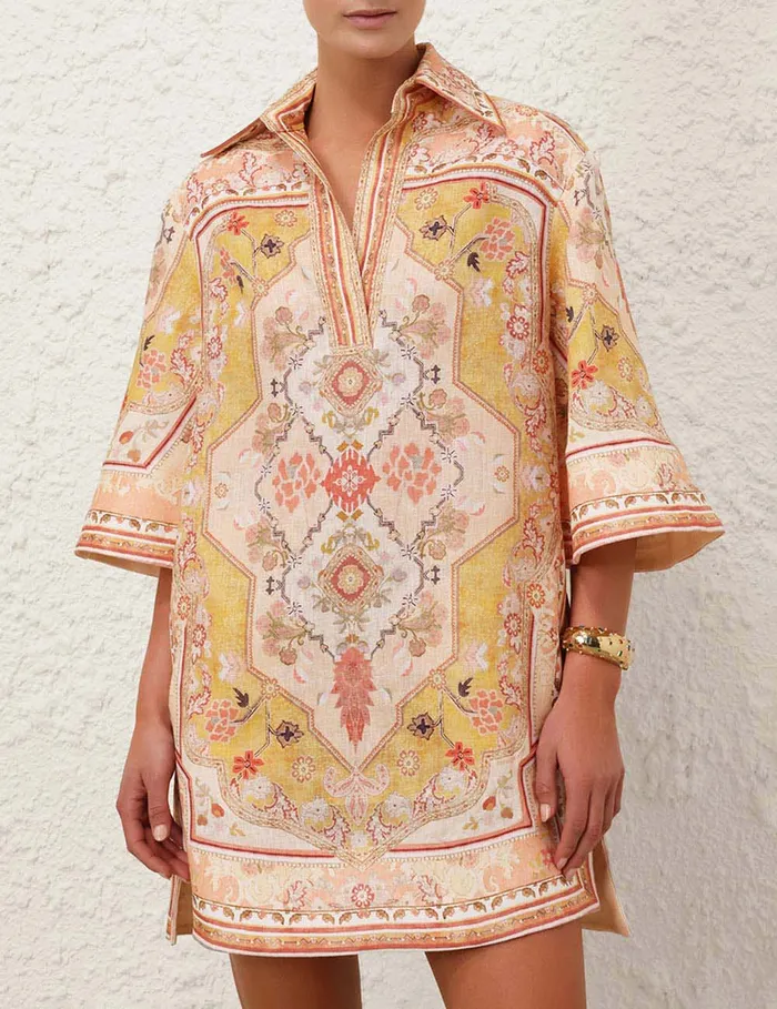 Women Zimmermann Clothing Wylie Tunic Dress Mustard Multi