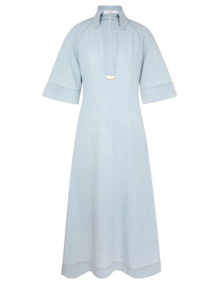 Women Zimmermann Denim Acacia Denim Midi Dress Ice Storm