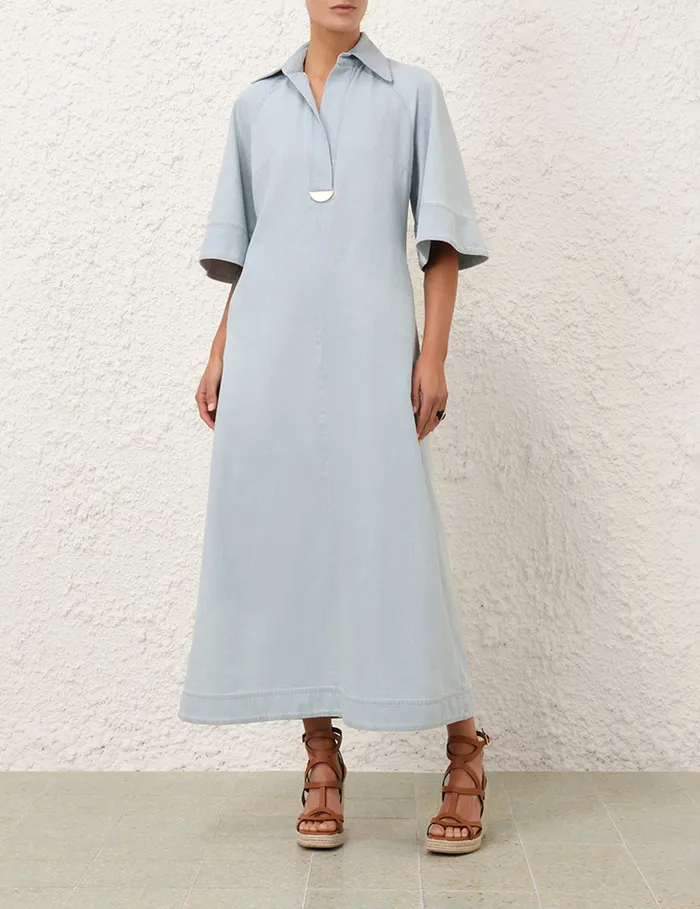 Women Zimmermann Denim Acacia Denim Midi Dress Ice Storm