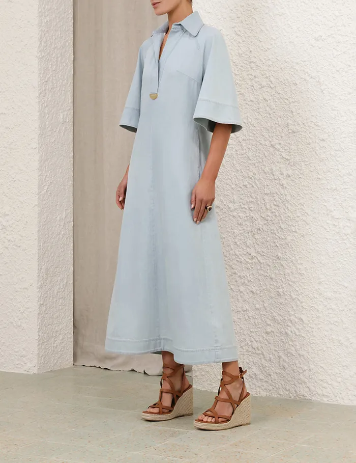 Women Zimmermann Denim Acacia Denim Midi Dress Ice Storm
