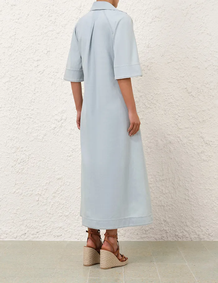 Women Zimmermann Denim Acacia Denim Midi Dress Ice Storm