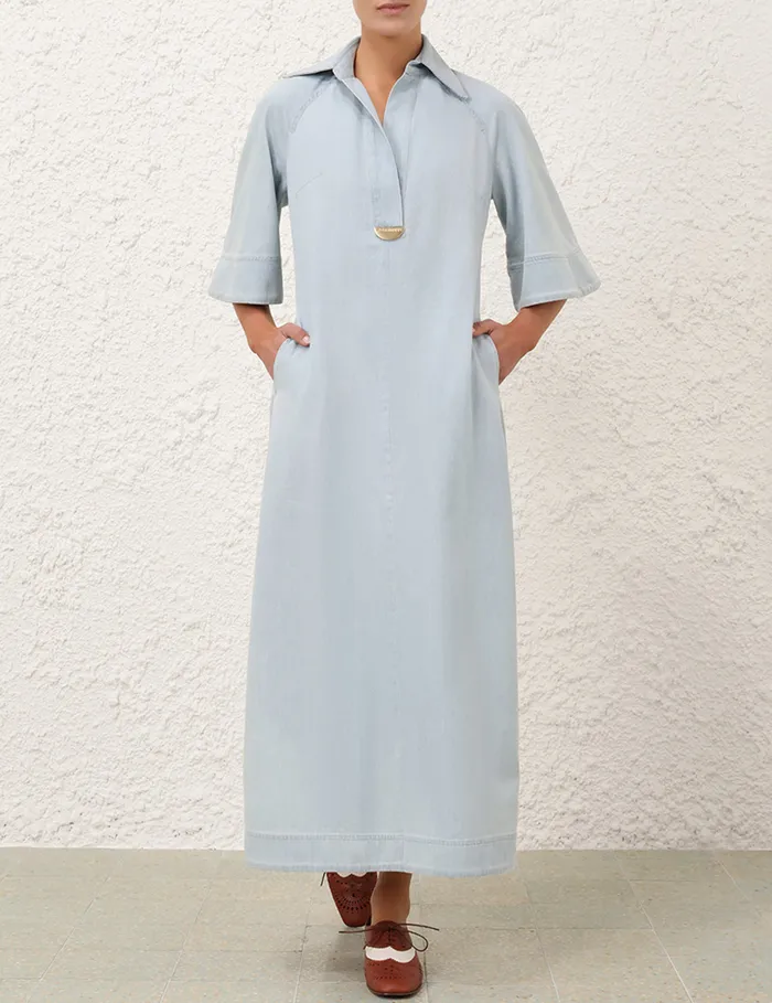 Women Zimmermann Denim Acacia Denim Midi Dress Ice Storm