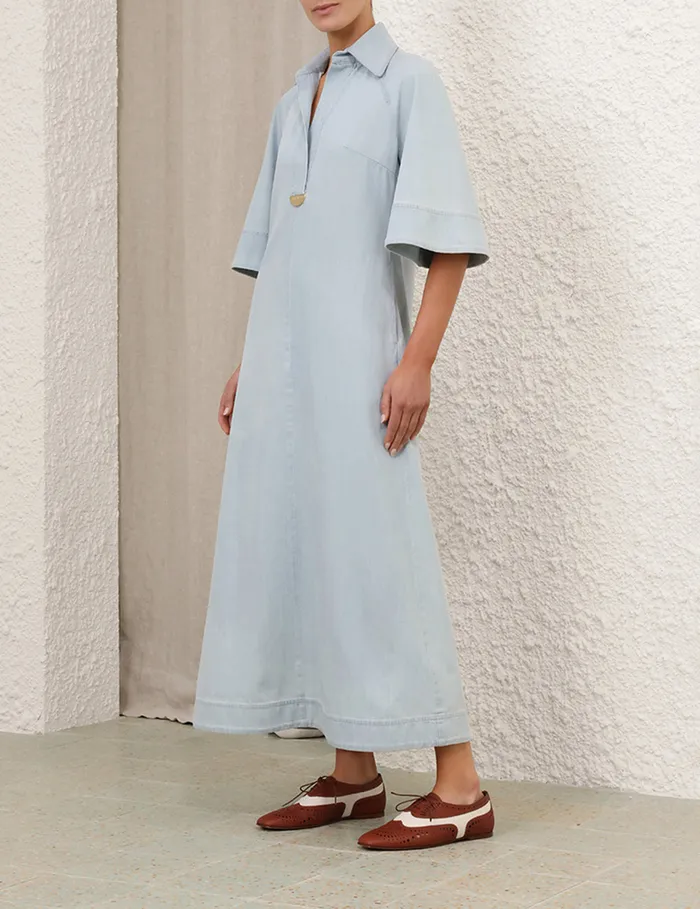Women Zimmermann Denim Acacia Denim Midi Dress Ice Storm