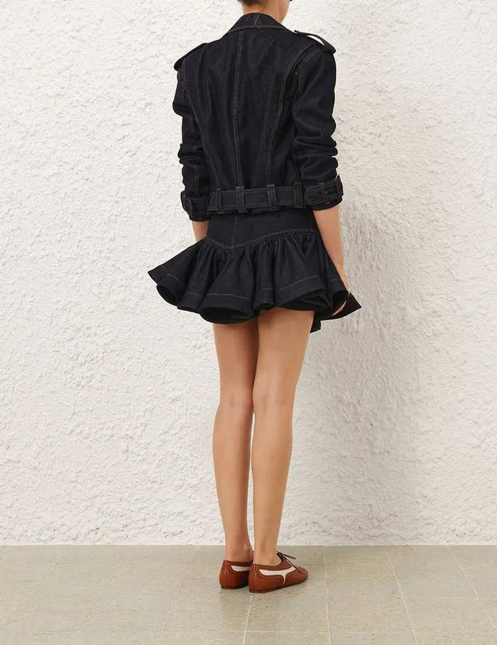 Women Zimmermann Denim Crush Denim Frill Mini Skirt Night Sky